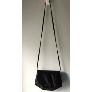 Vintage Evening Bag Black Patent vinyl Box Walborg purse boxy shape Hong Kong